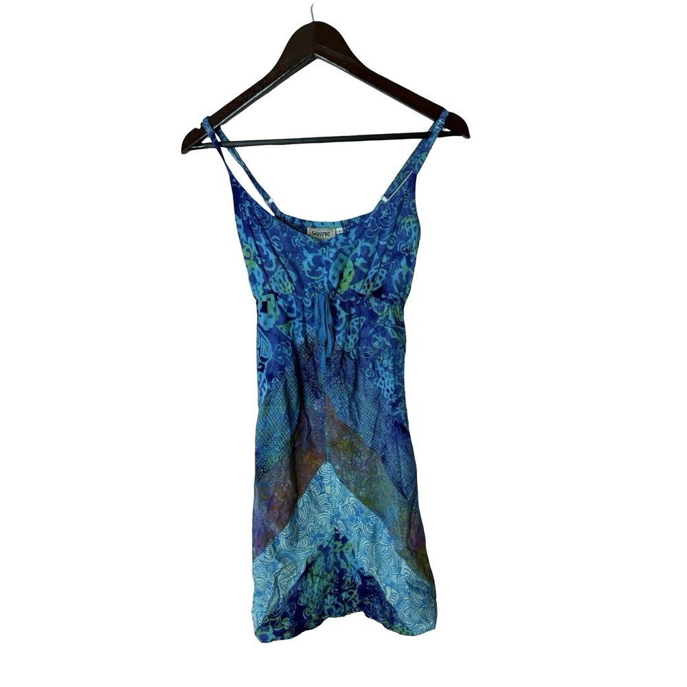 Santiki Sundress teal blue Boho Spaghetti Strap Size S Empire